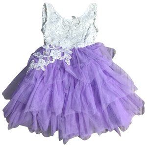Little Girl Toddler Tulle Birthday Party Graduation Flower Girl Dress Purple